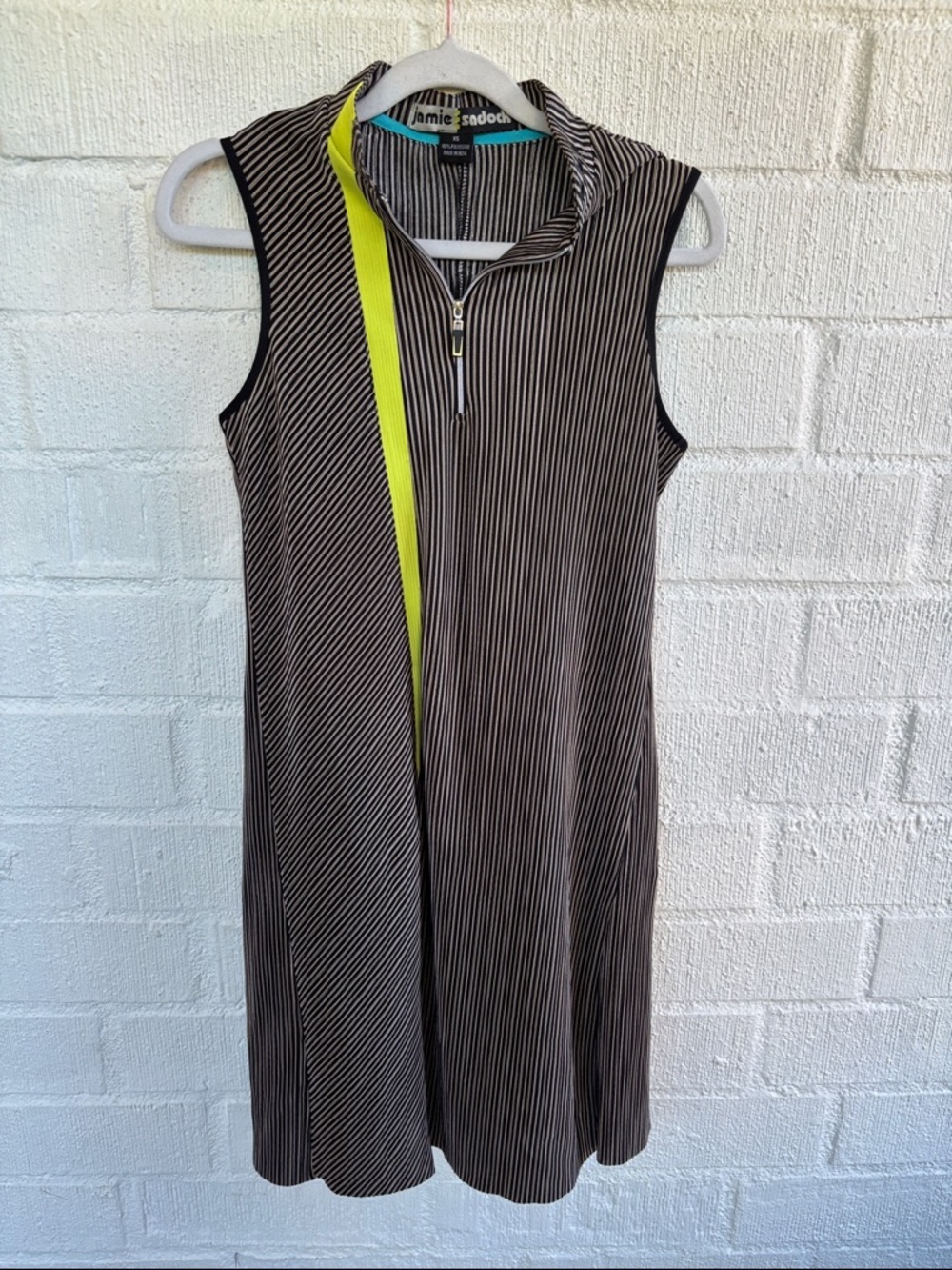Jamie Sadock Golf Pickleball Neon Black Pinstripe Stretch Sleeveless Dress sz XS